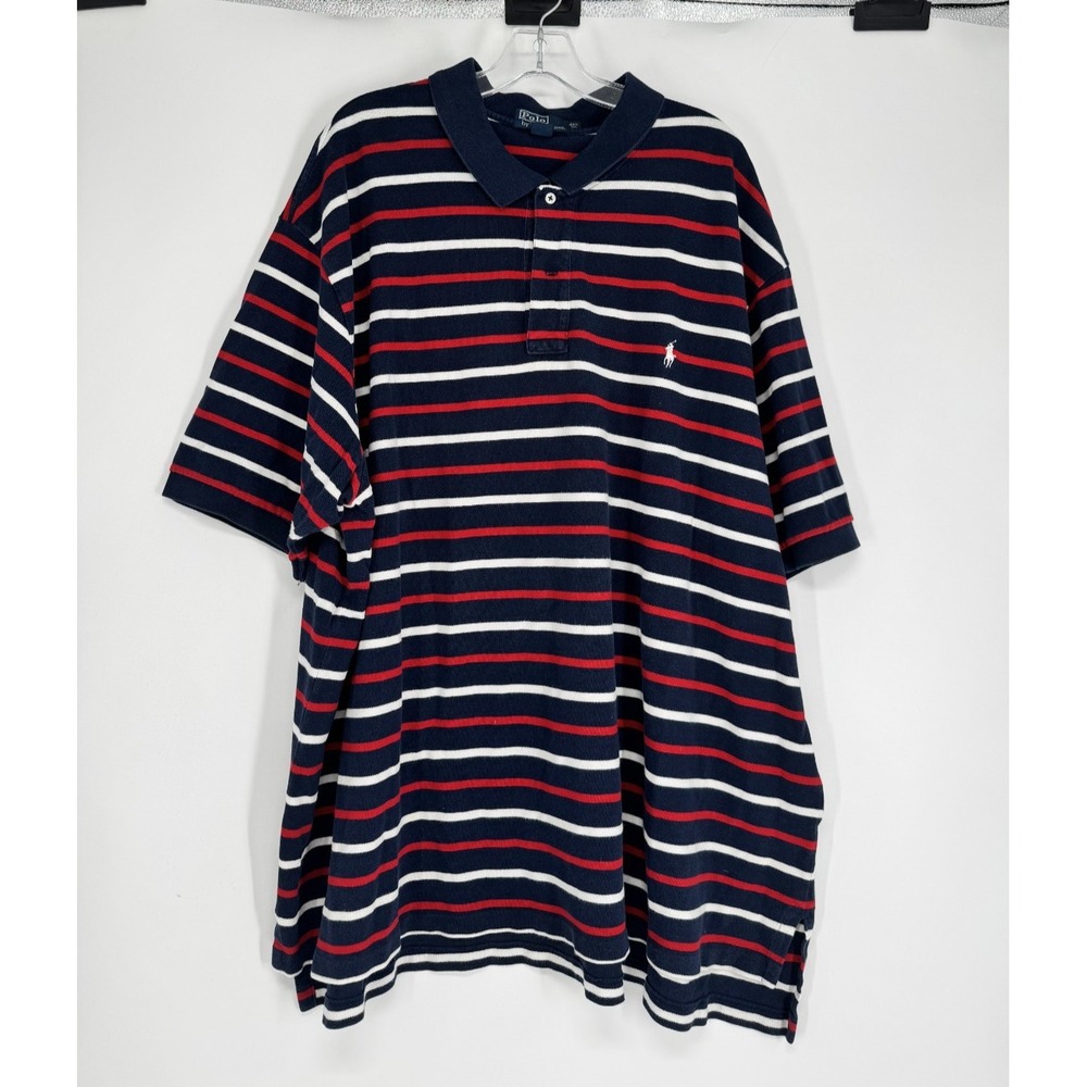Polo Ralph Lauren Polo Shirt 4XL Big 4XB Red White Blue Striped USA Short Sleeve